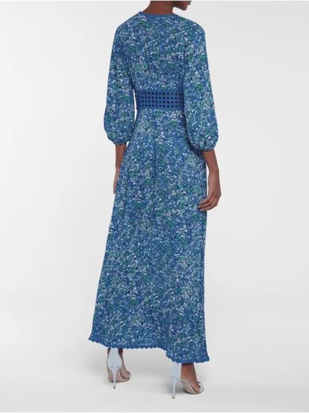 Poupette St Barth Joan Floral Maxi Dress Blue Crochet Waist Size M - Picture 12 of 13